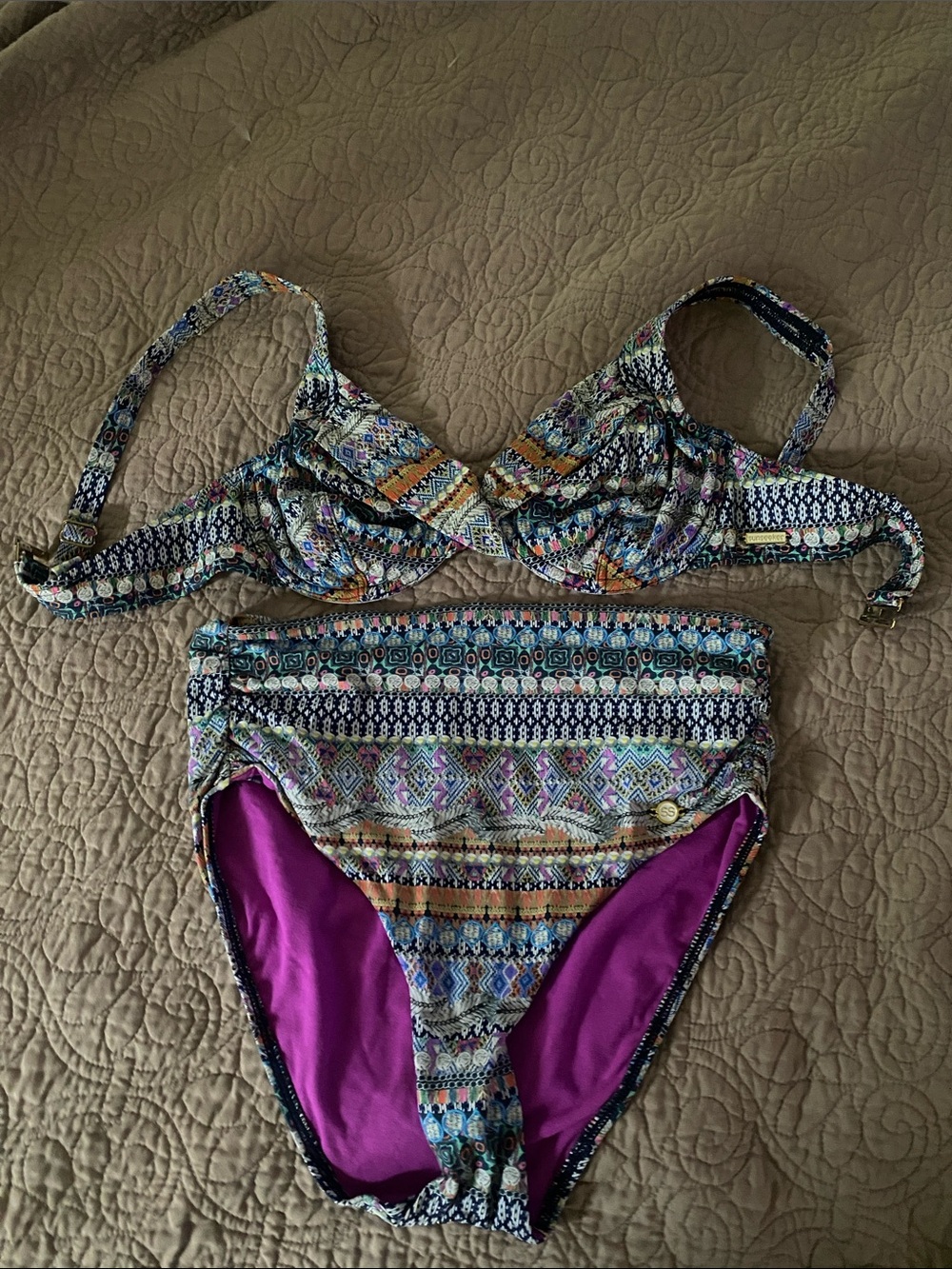 Sun Seekers Multicolor Patterned Swim Set in Purple Lining